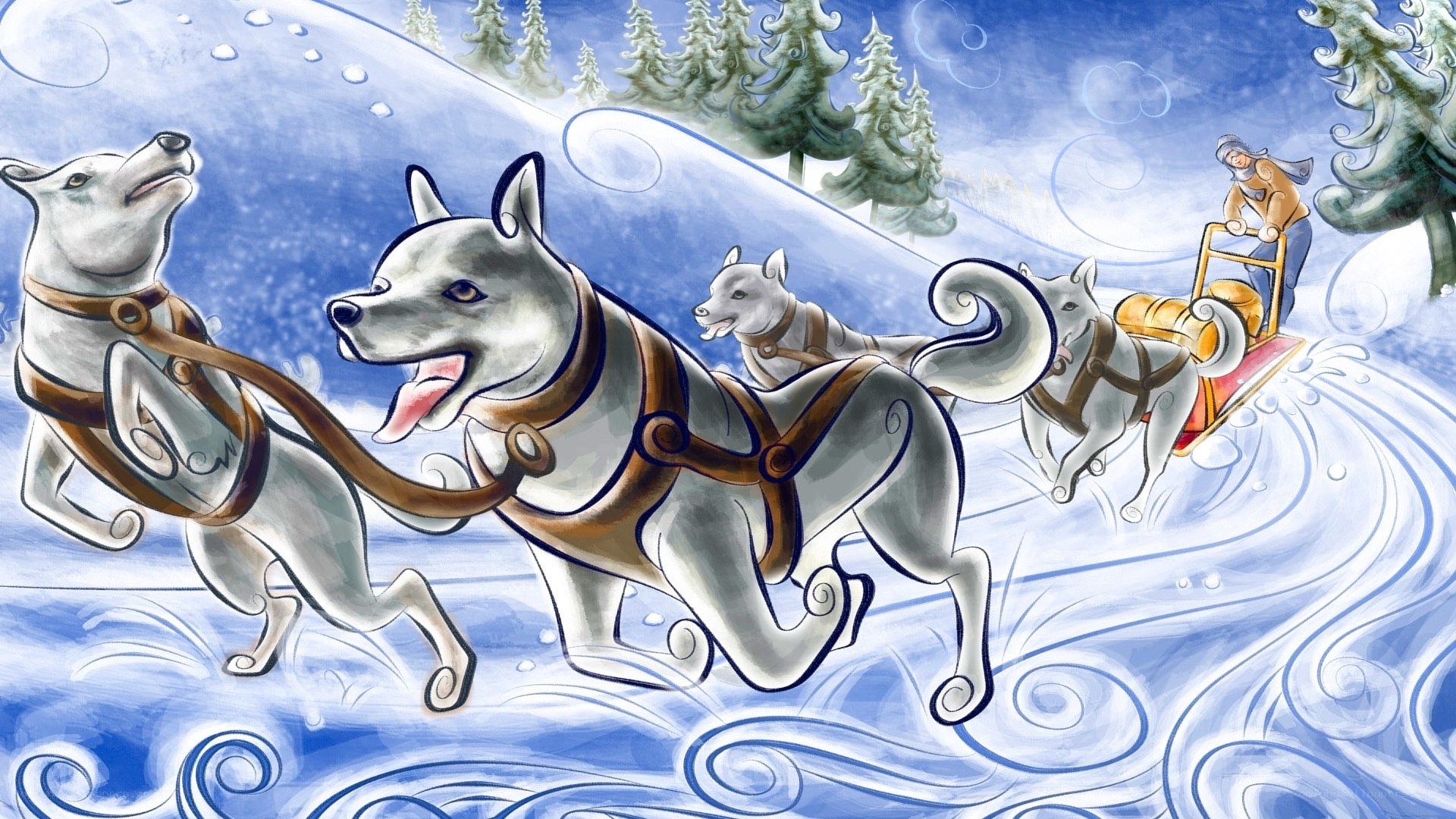 sled dogs in winter