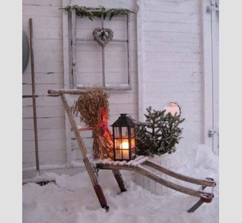 Sled with Lantern and Pine