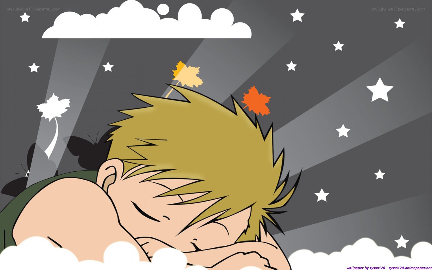 sleeping anime boy under stars