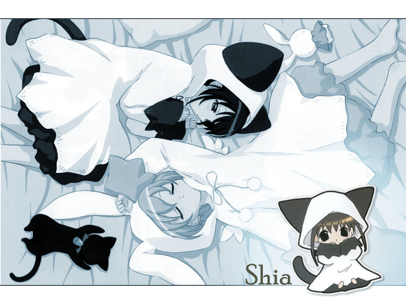 Sleeping anime characters in cat costumes
