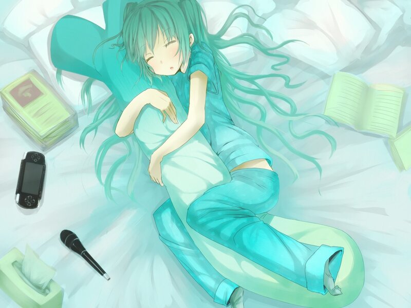 Sleeping anime girl on bed