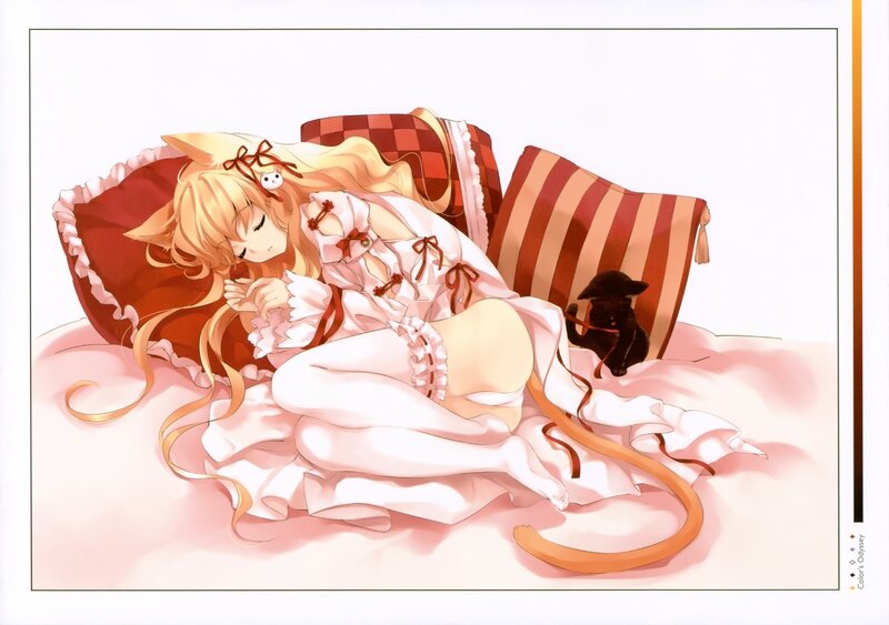 Sleeping anime girl with cat