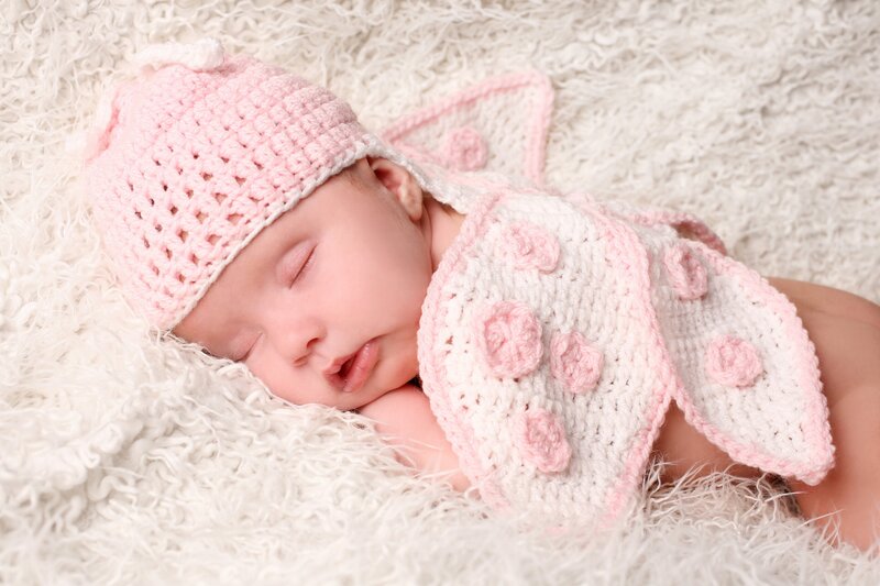 Sleeping Baby Girl — Pink, Serene, Photograph, Crochet Hat