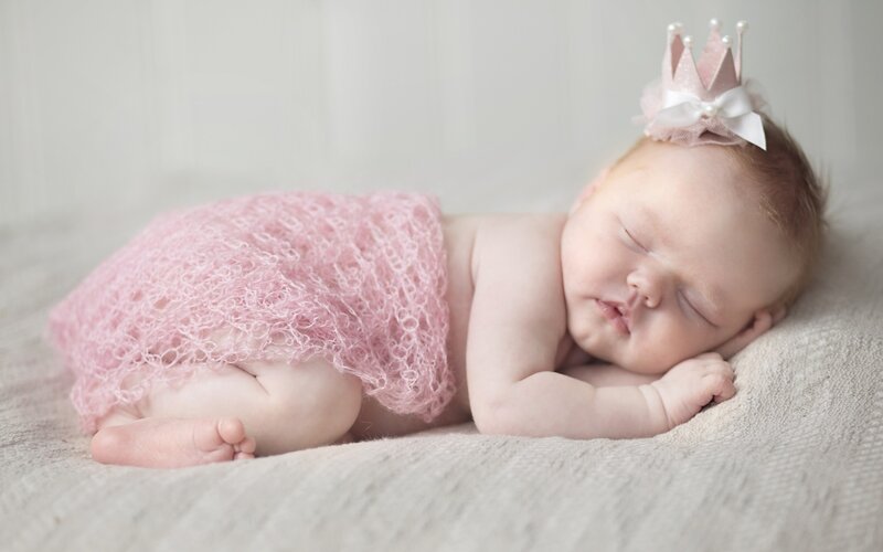 Sleeping Baby Girl — Pink, Serene, Photograph, Crown