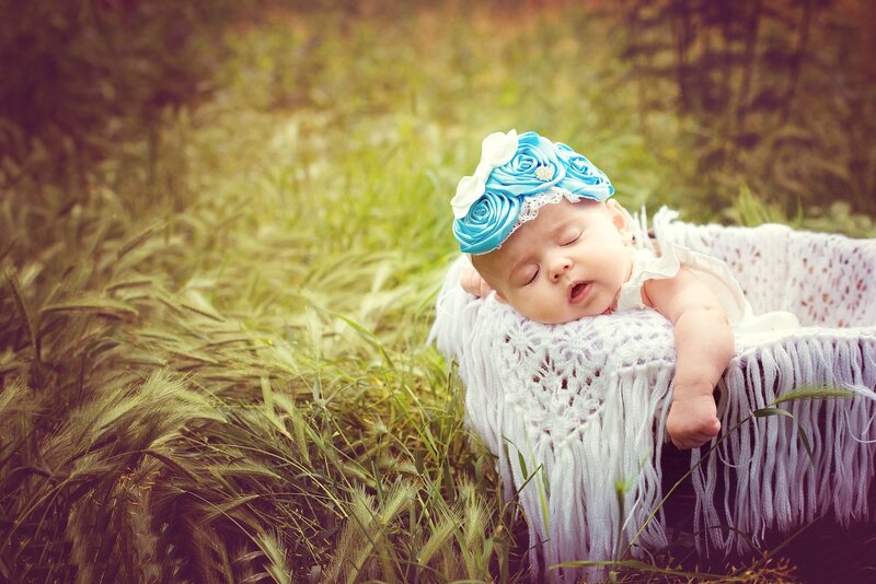 Sleeping Baby in Basket — Blue