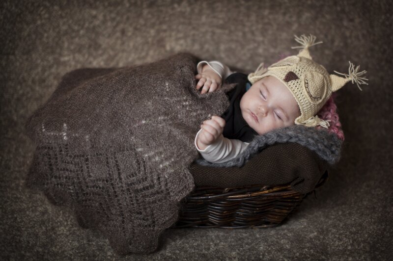 Sleeping Baby in Basket — Brown