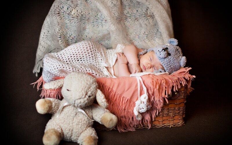 Sleeping Baby in Basket — Pink, Serene