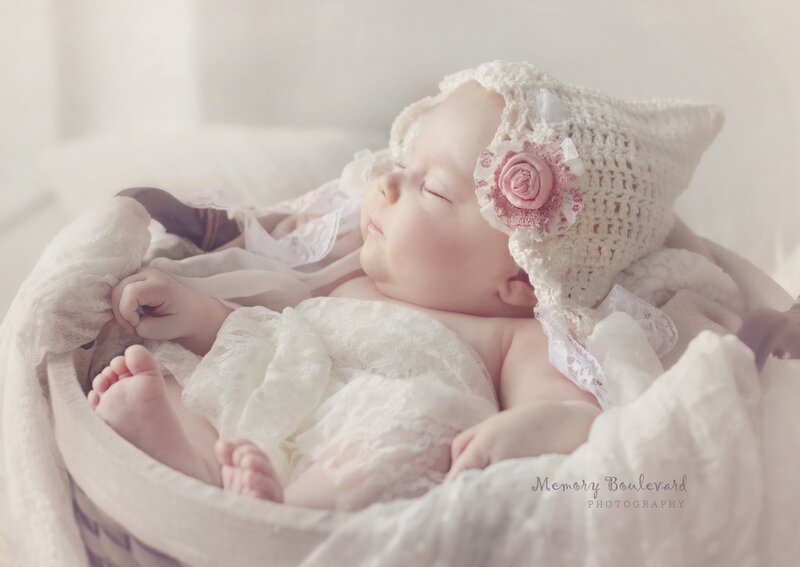 Sleeping Baby in Basket — White, Serene