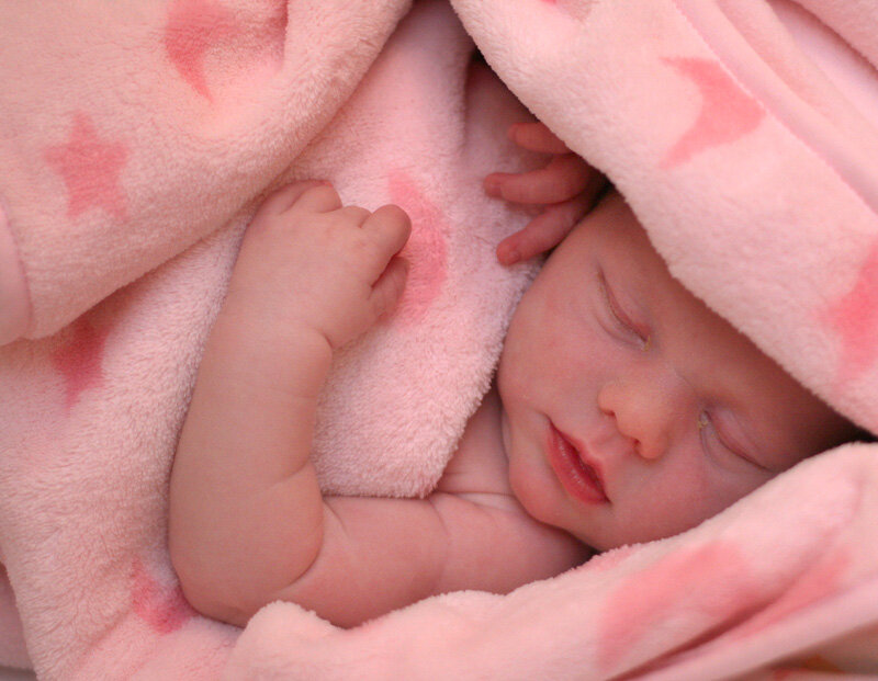 Sleeping Baby in Blanket — Pink, Peaceful