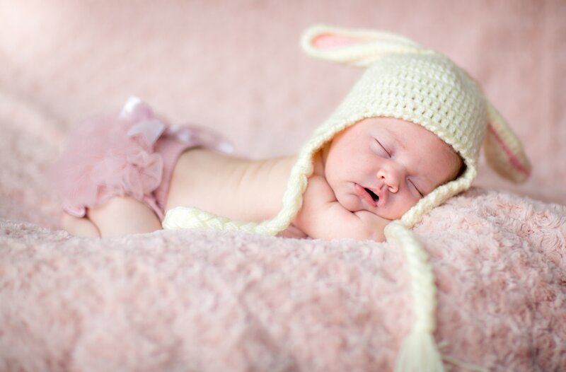 Sleeping Baby in Bunny Hat — Pink