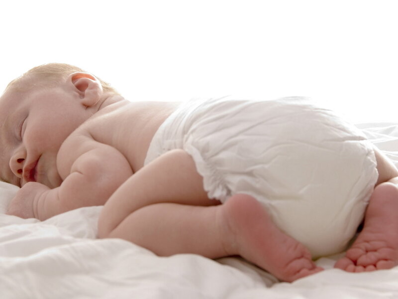 Sleeping Baby in Diaper — White