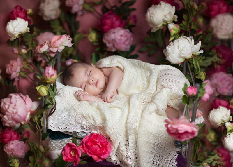 Sleeping Baby in Flowers