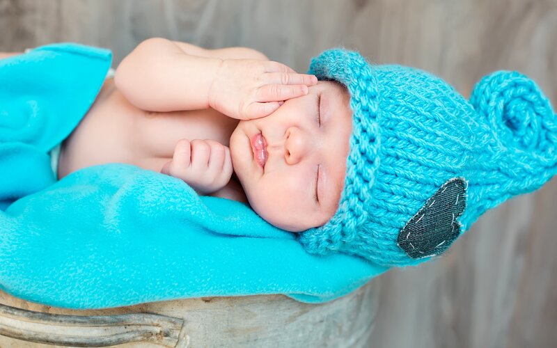 Sleeping Baby in Hat — Blue, Serene, Photograph