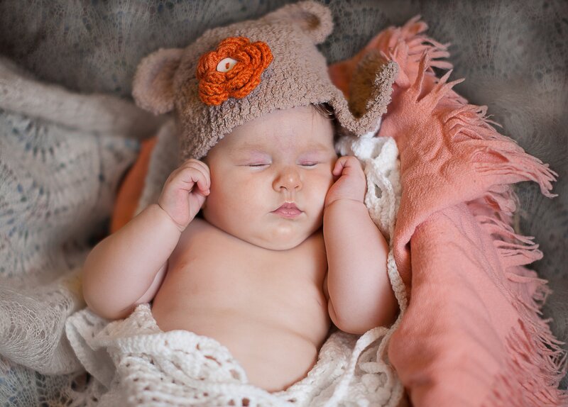 Sleeping Baby in Hat — Brown, Serene