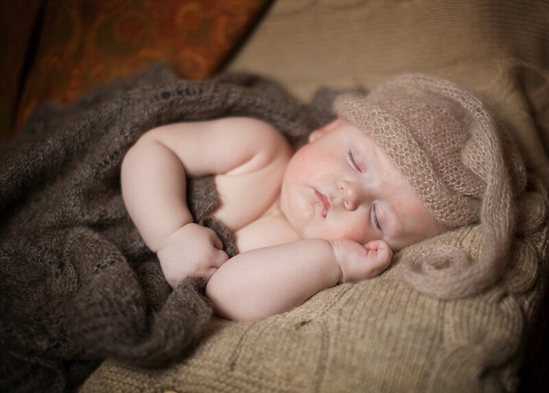 Sleeping Baby in Hat — Brown