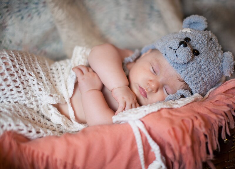 Sleeping Baby in Hat — Gray