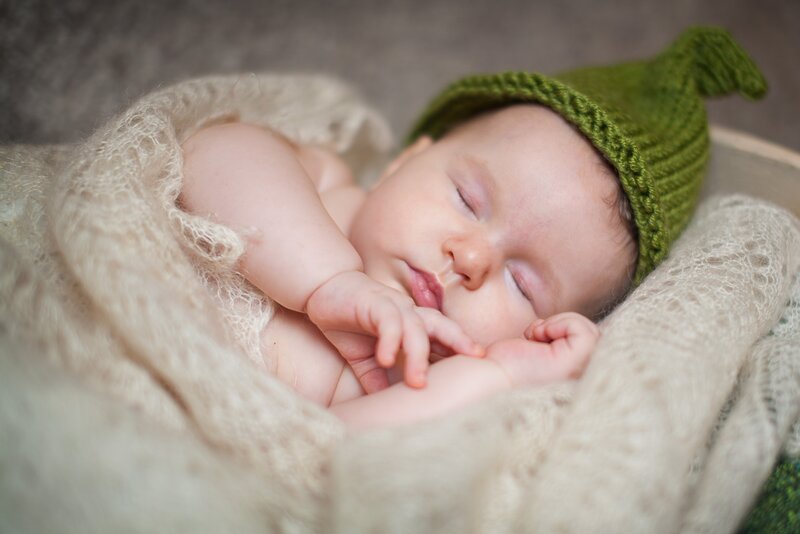 Sleeping Baby in Hat — Green