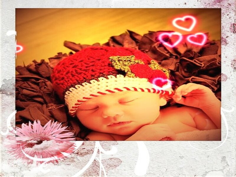 Sleeping Baby in Hat — Red, Peaceful, Photograph