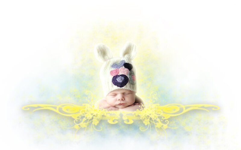 Sleeping Baby in Hat — White