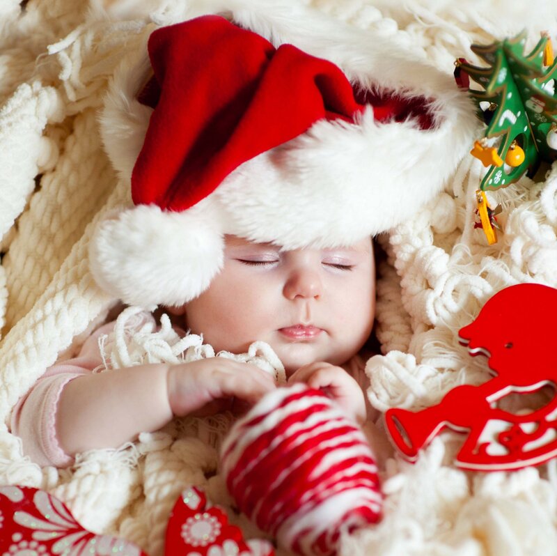 Sleeping Baby in Santa Hat — Red, Peaceful, Winter