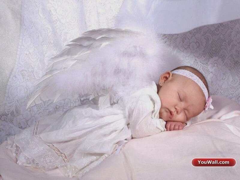 Sleeping Baby with Angel Wings — White