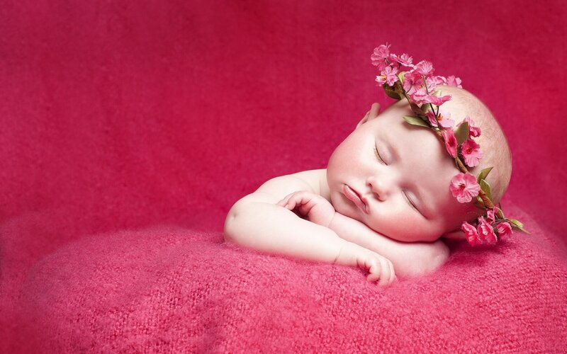 Sleeping Baby with Flower Crown — Pink