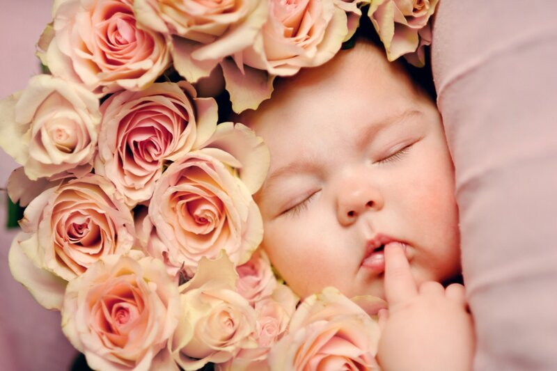Sleeping Baby with Roses