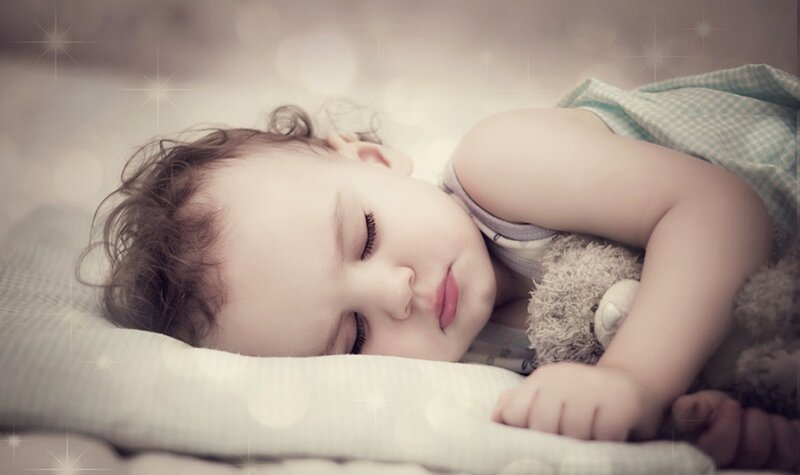 Sleeping Baby with Teddy Bear — White