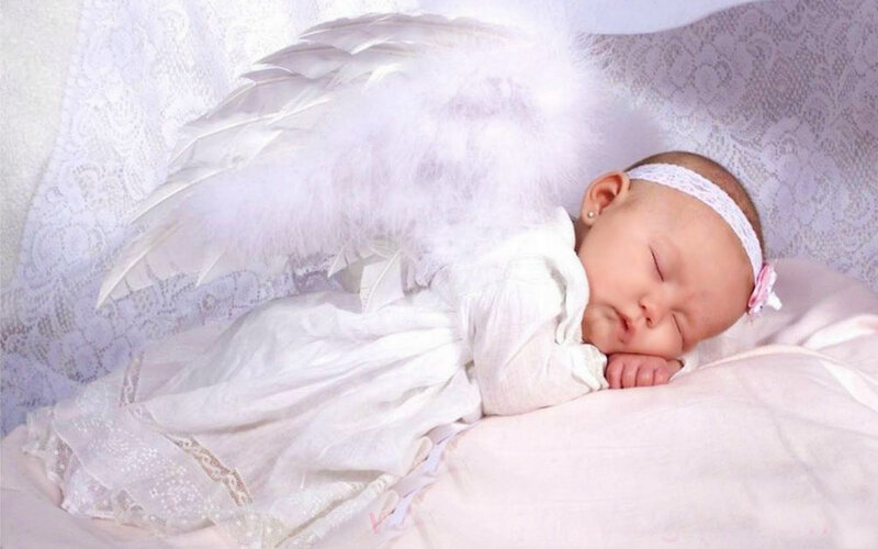 Sleeping Baby with Wings — White, Serene, Photograph