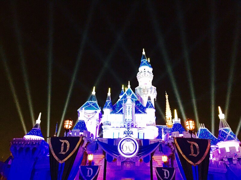 Sleeping Beauty Castle — Blue, Festive, Night, Photograph