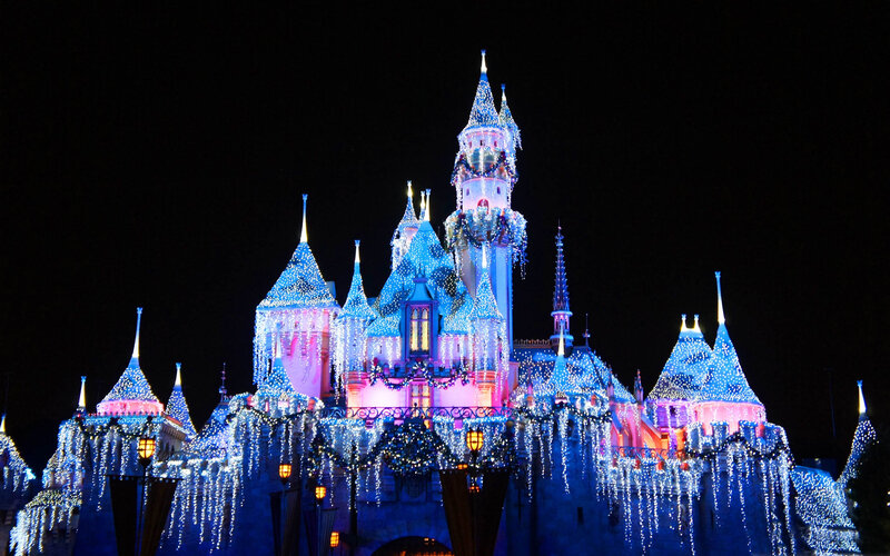 Sleeping Beauty Castle — Blue, Festive, Night