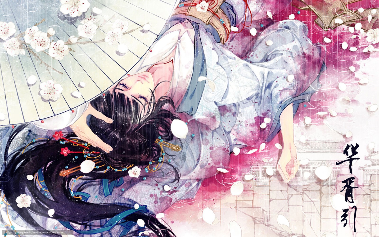 Sleeping beauty under cherry blossoms
