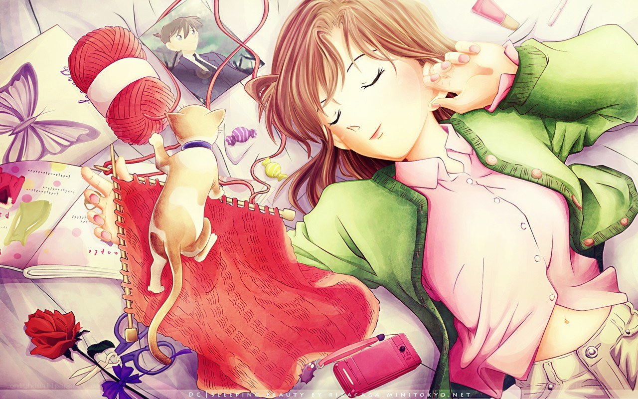 Sleeping beauty with cat