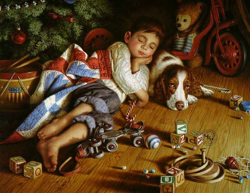 Sleeping Boy with Dog