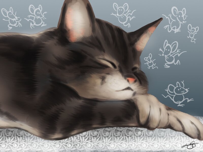 sleeping cat dreaming of mice