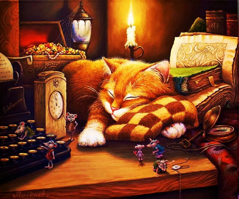 Sleeping Cat on Desk — Orange