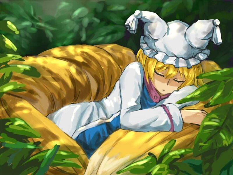 sleeping character in hay