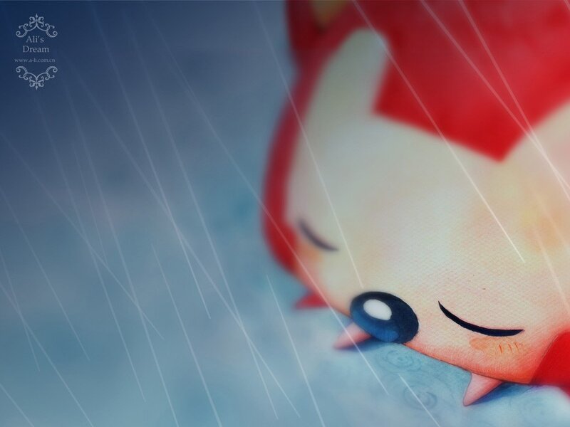Sleeping character in the rain