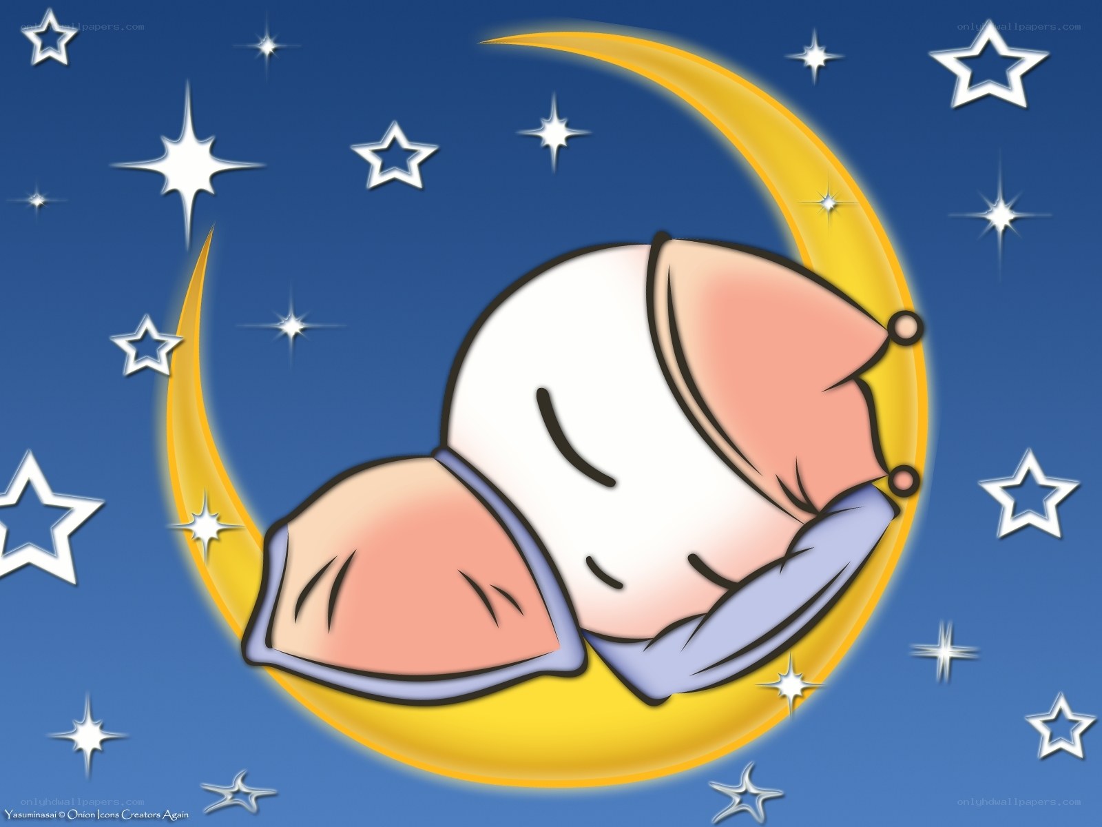 Sleeping character on crescent moon
