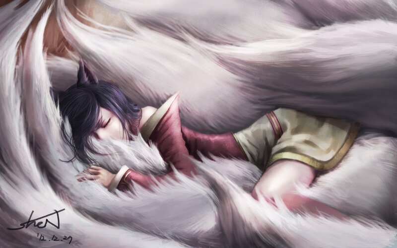 Sleeping Character with Fox Ears — White, Serene