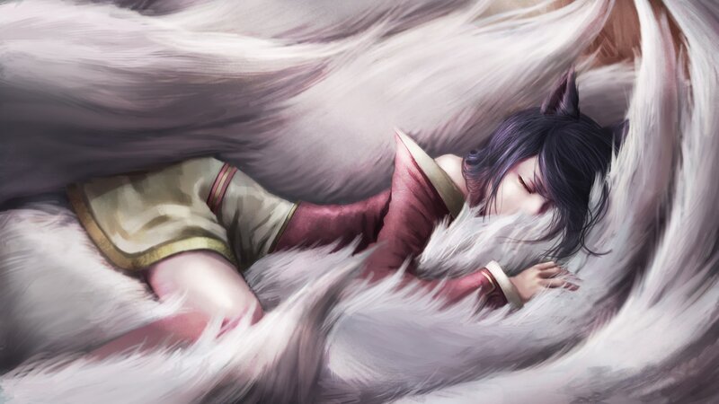 Sleeping Character with Fox Ears — White
