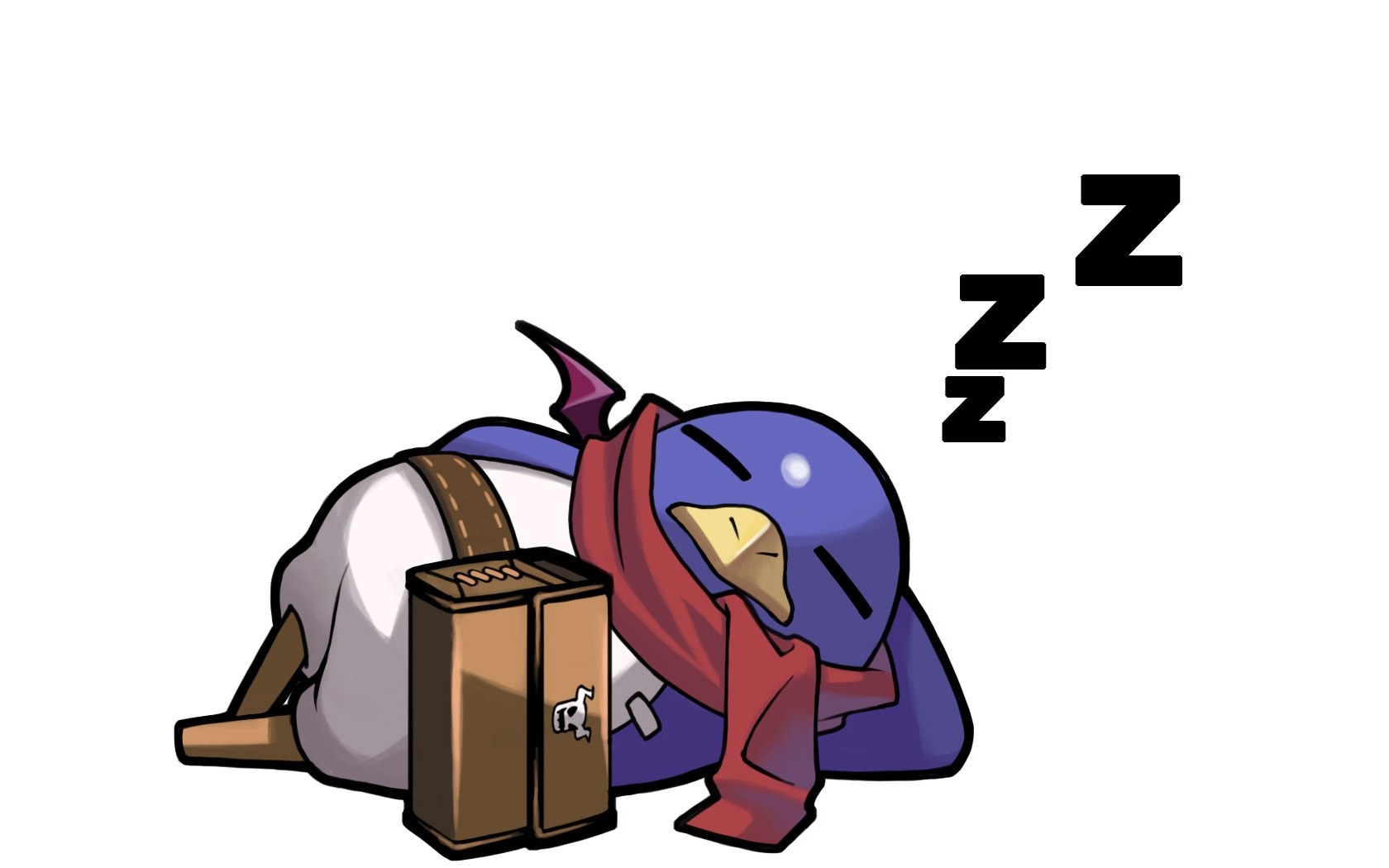 Sleeping character with suitcase
