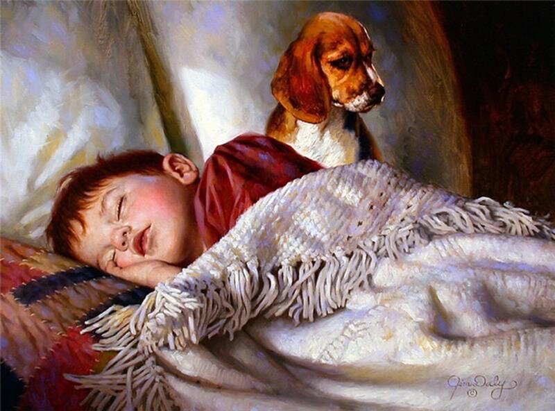 Sleeping Child with Dog