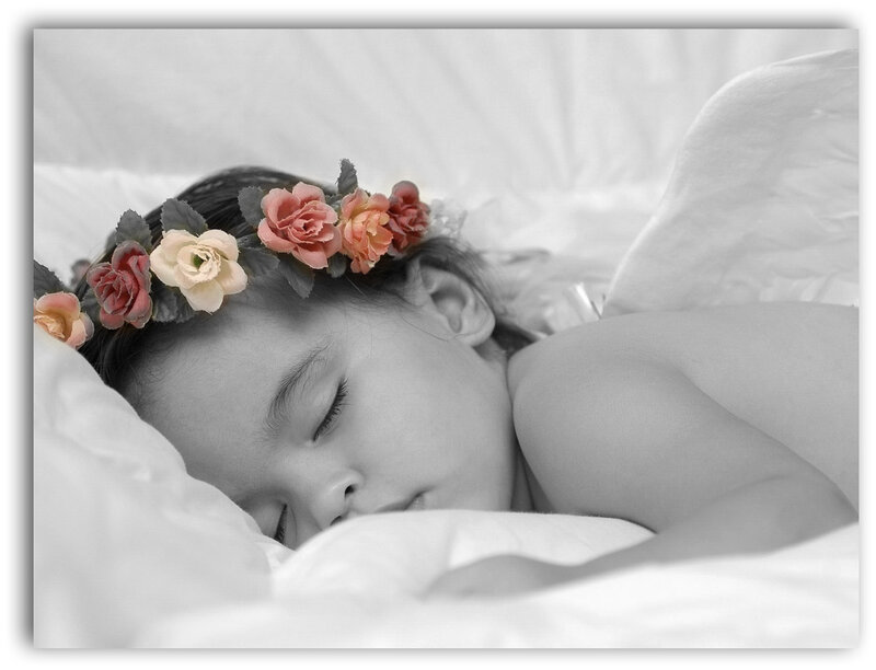 Sleeping Child with Flower Crown — Black, Serene