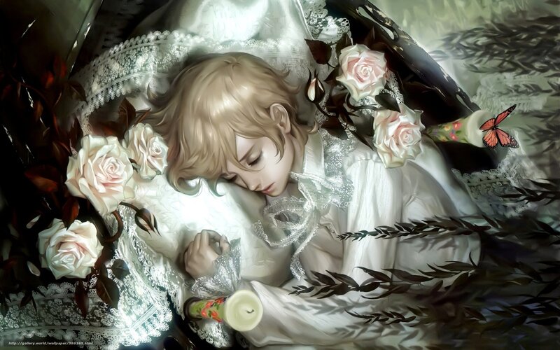 Sleeping child with roses