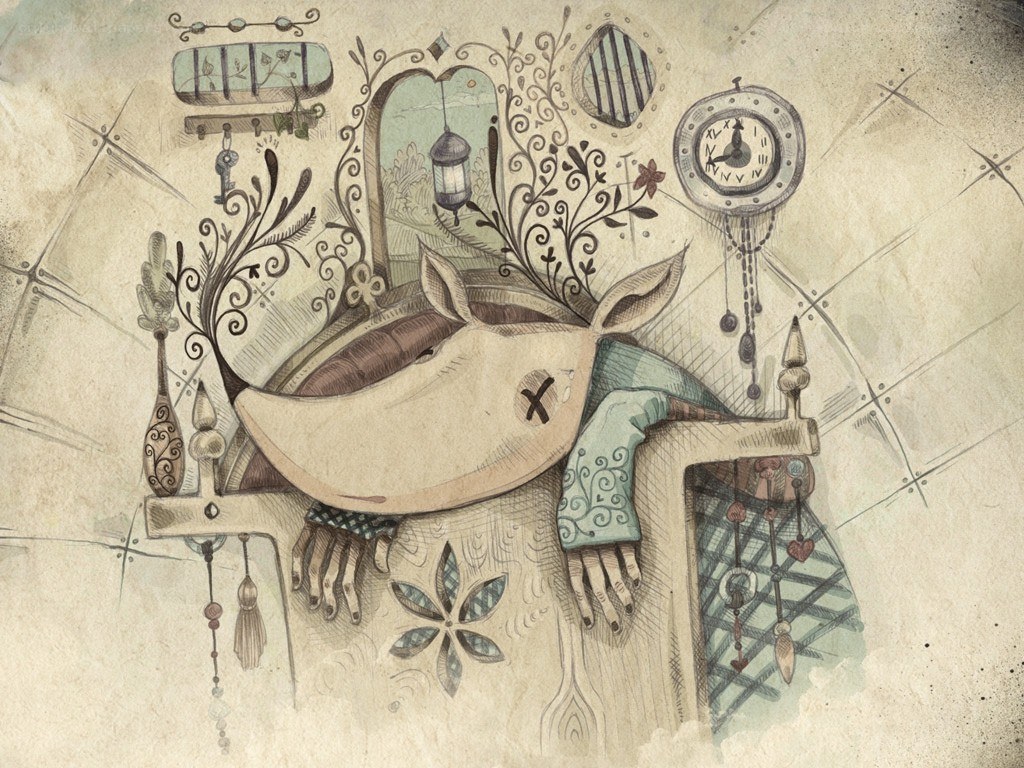 Sleeping creature in a dreamlike room