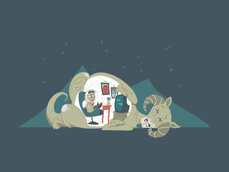 sleeping creature with interior scene