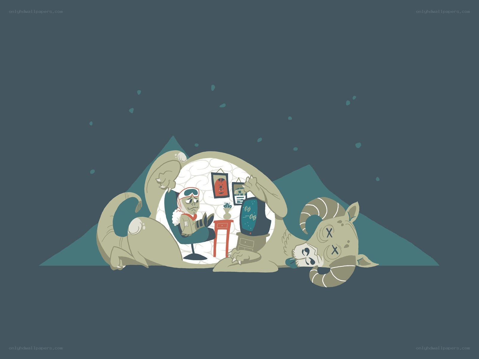 sleeping creature with interior scene