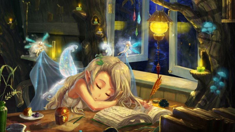 Sleeping Fairy at Desk — Blue, Serene