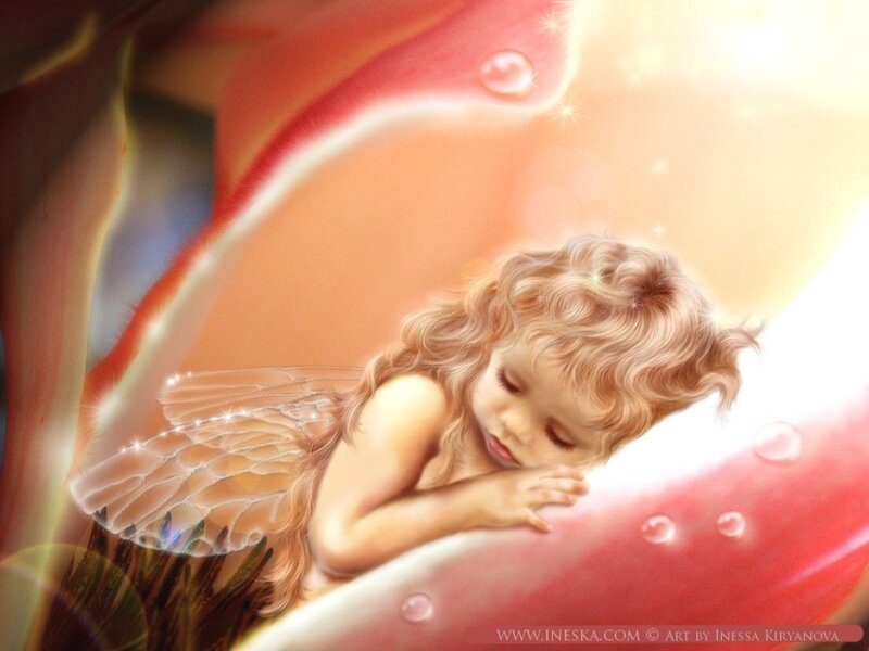 Sleeping Fairy Child — Red, Serene, Digital Art